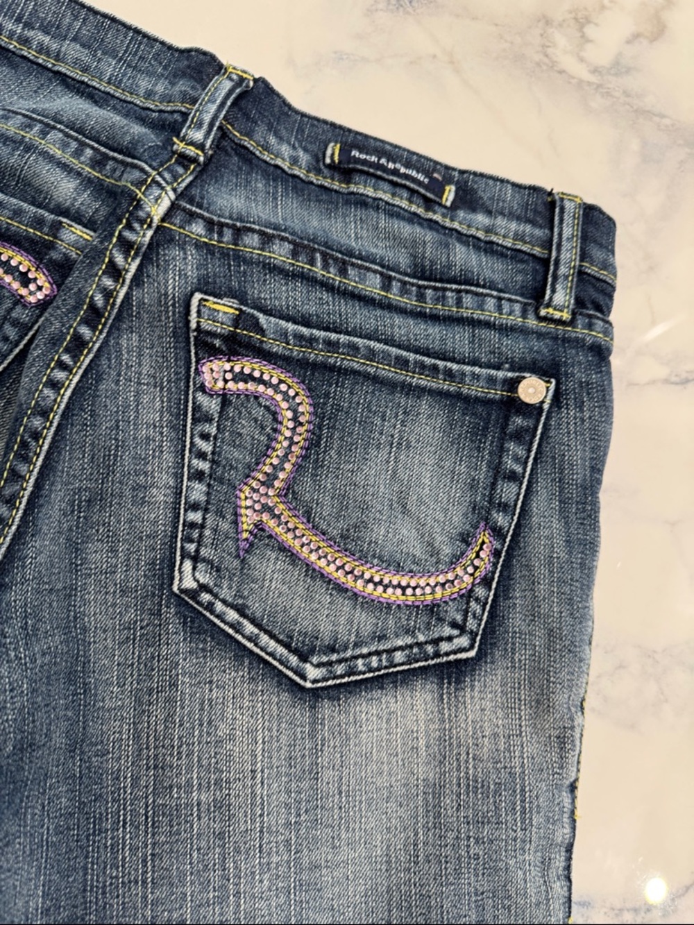 New Rock & Republic Roth Style Swarovski Crystal Jeans bootcut size 26 BTS girly